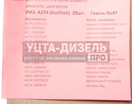 Изображение раздела прокладка двигателя газель next дв.умз-а274 evotech 2.7 комплект с гбц металл (20шт.) пак-авто