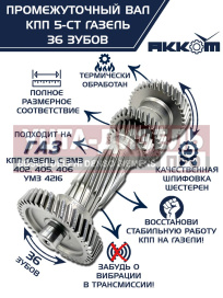 Изображение раздела вал кпп газ-3302 промежуточный z=36 акком