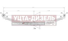 Изображение раздела рессора маз-6516 передняя (4 листа) с втулкой l=1900мм чмз