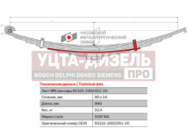 Изображение раздела лист рессоры камаз-43118,65115 передней №6 с хомутами l=990мм чмз