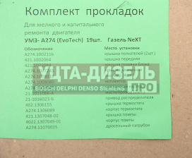 Изображение раздела прокладка двигателя газель next дв.умз-а274 evotech 2.7 комплект (19шт.) пак-авто