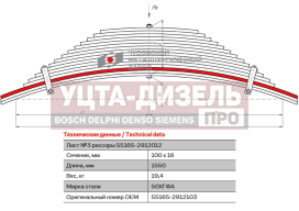 Изображение раздела лист рессоры маз-55165 задней №3 l=1550мм чмз