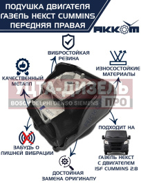 Изображение раздела подушка газ-3302 дв.cummins,газель next,газон next двигателя передняя правая акком