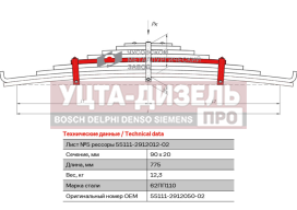 Изображение раздела лист рессоры камаз-43118,65115 задней №5 с хомутами l=775мм чмз