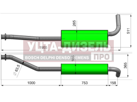 Изображение раздела глушитель газ-3302,3221 дв.крайслер,умз евро-4 выход боковой с длинной трубой техком