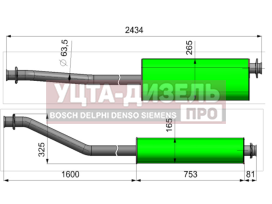 Изображение раздела глушитель газ-3302 дв.крайслер,умз евро-3 длинный с фланцем прямой техком