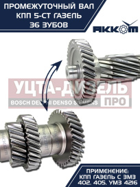 Изображение раздела вал кпп газ-3302 промежуточный z=36 акком
