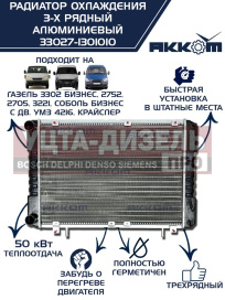 Изображение раздела радиатор газ-3302 бизнес алюминиевый 3-х рядный акком