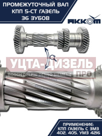 Изображение раздела вал кпп газ-3302 промежуточный z=36 акком